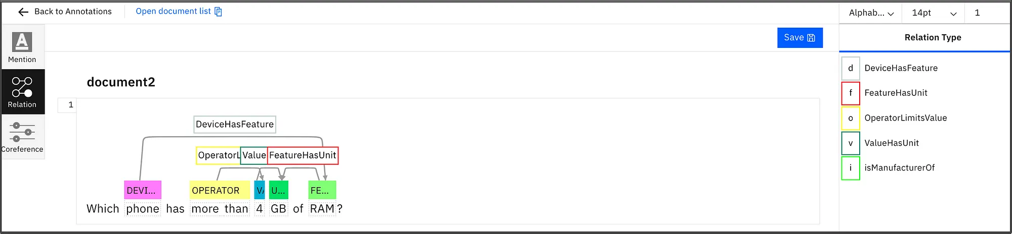 Relation view in Watson Knowledge Studio